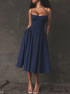 V-Neck Strapless Stylish Midi Dress