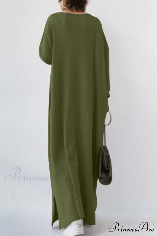 V Neck Sweatshirt Dress with Slit Hem