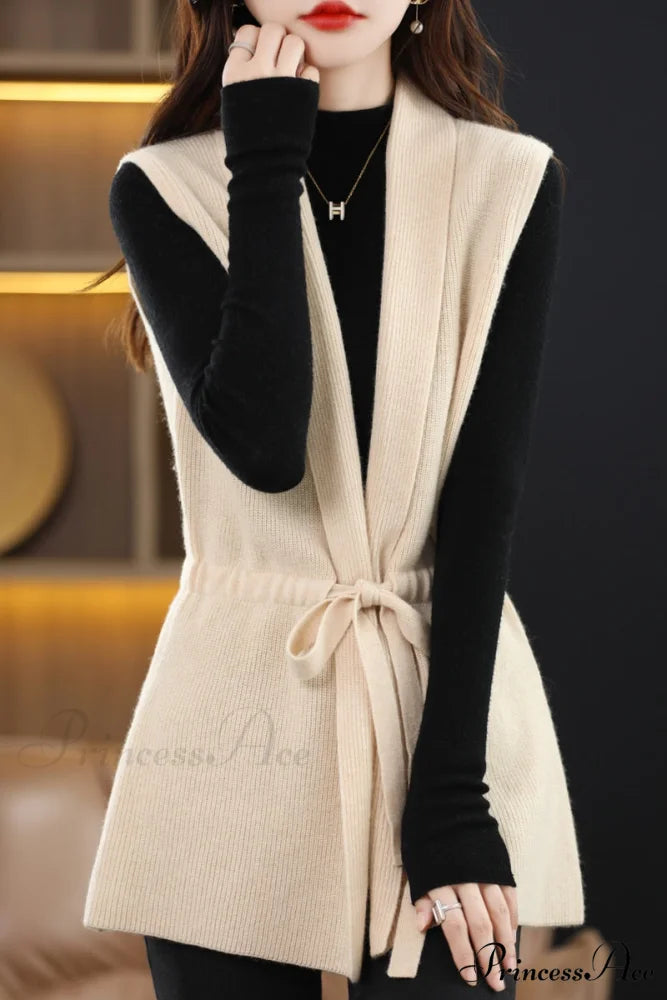 V-Neck Tie Vest Vest Women's Short Knit Cardigan