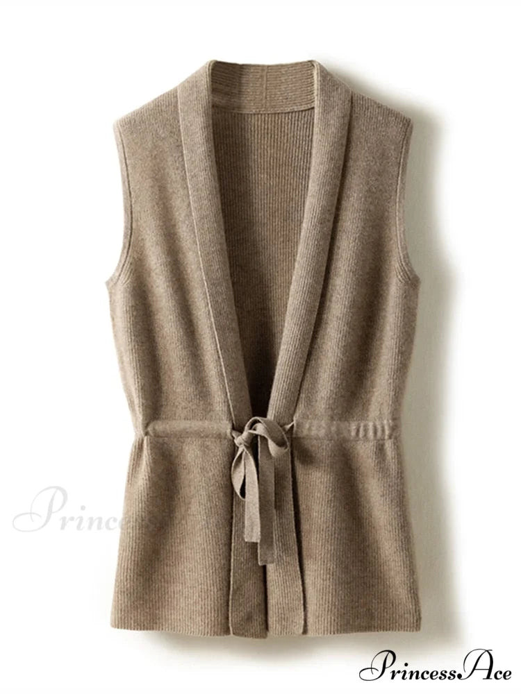 V-Neck Tie Vest Vest Women's Short Knit Cardigan