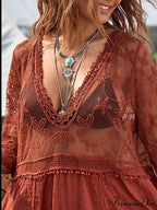 V-neck Transparent Lace Boho Cover-up