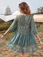 V-neck Transparent Lace Boho Cover-up