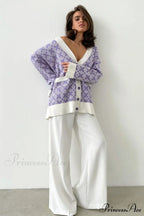 V Pattern Geometric Neck Cardigan
