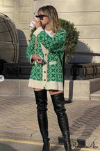 V Pattern Geometric Neck Cardigan