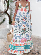 Vacation Beach V-Neck Charming Floral Print Maxi Dress