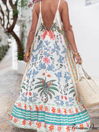 Vacation Beach V-Neck Charming Floral Print Maxi Dress