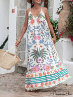 Vacation Beach V-Neck Charming Floral Print Maxi Dress