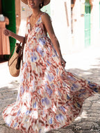 Vacation Casual Loose Tie-Dye Floral Trendy V-Neck Waist Slimming Midi Dress