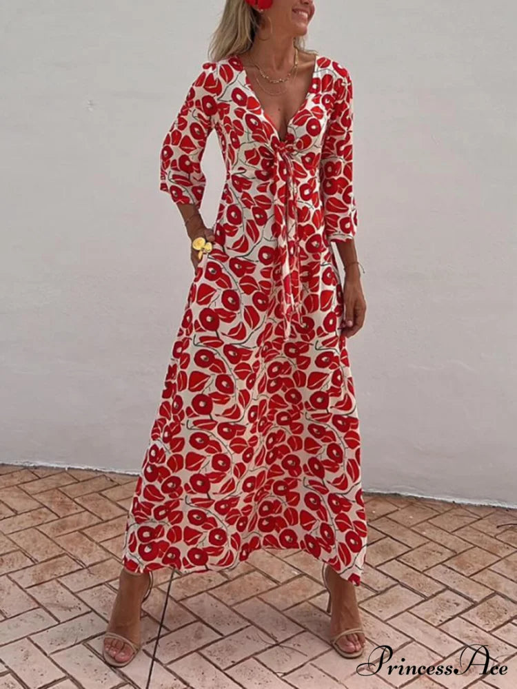 Vacation Floral Print Smocked Graceful Off Shoulder Pocketed Maxi Dress