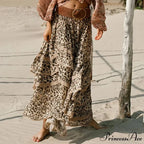 Vacation Skirts Short Waist Cheetah Pattern Long Patched Asymmetrical