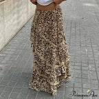 Vacation Skirts Short Waist Cheetah Pattern Long Patched Asymmetrical