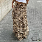Vacation Skirts Short Waist Cheetah Pattern Long Patched Asymmetrical