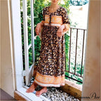 Various Flower Pattern Tie Neck Fringe Retro Free-Spirited Long Dress