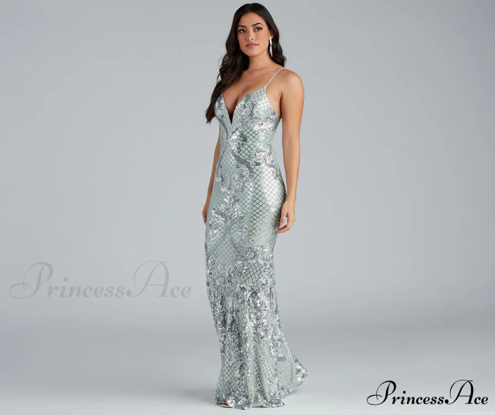 Vee Formal Stylish Sequin Mermaid Dress