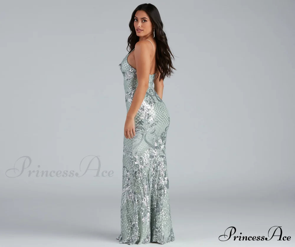 Vee Formal Stylish Sequin Mermaid Dress