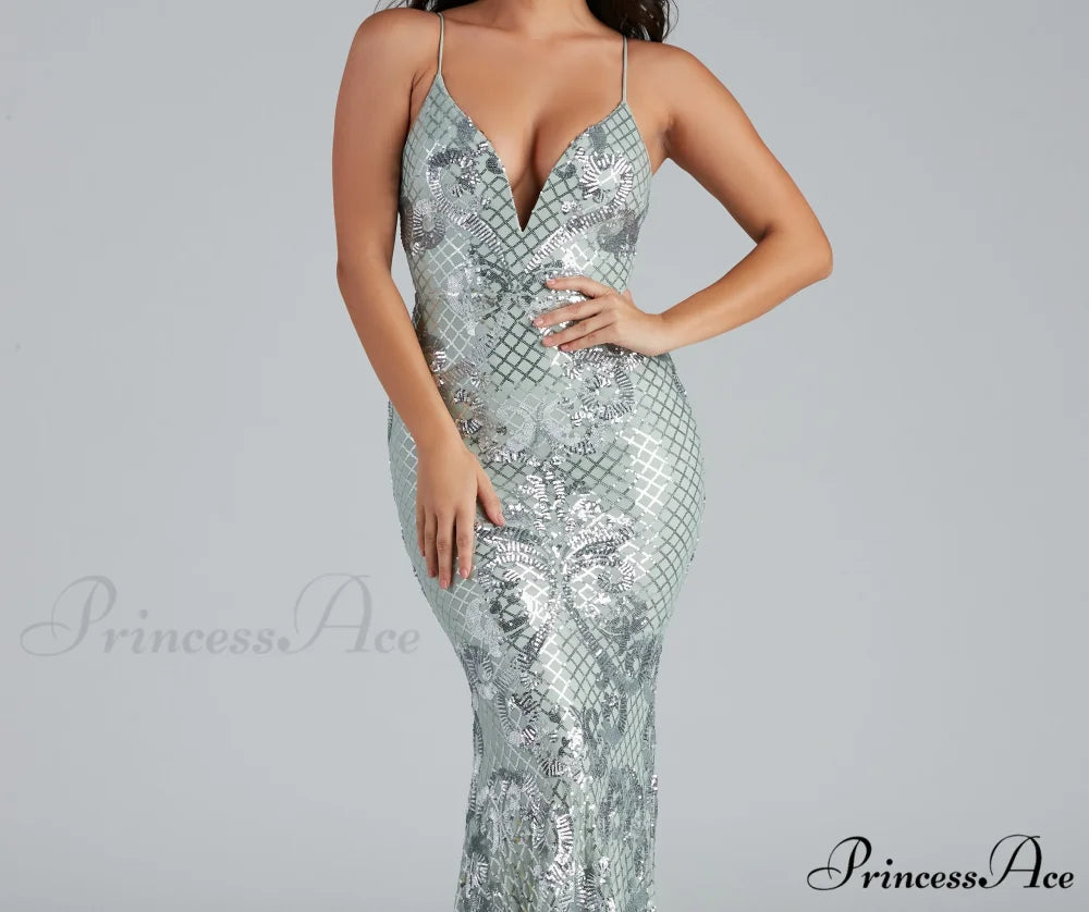 Vee Formal Stylish Sequin Mermaid Dress