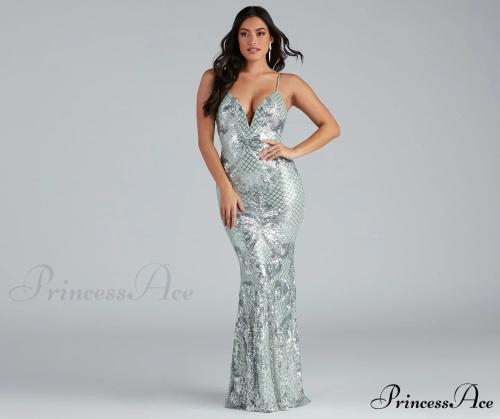 Vee Formal Stylish Sequin Mermaid Dress