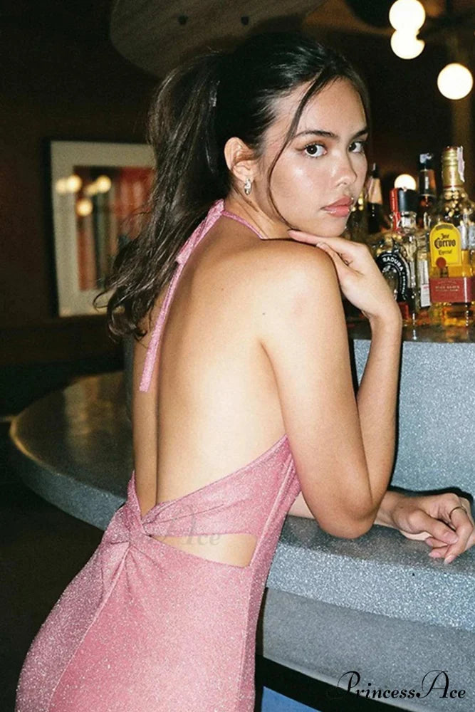 Velvet Bodycon Mini Dress with Tie-Back