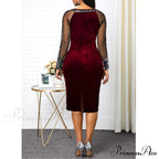 Velvet Bright Silk Evening Patchwork Party Dress