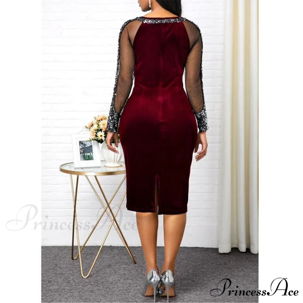 Velvet Bright Silk Evening Patchwork Party Dress