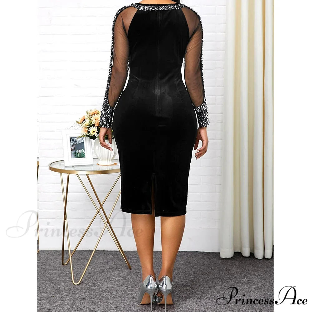 Velvet Bright Silk Evening Patchwork Party Dress