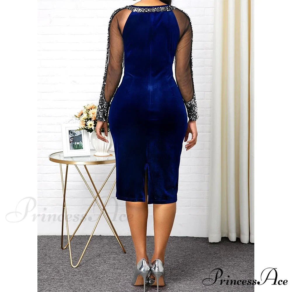 Velvet Bright Silk Evening Patchwork Party Dress