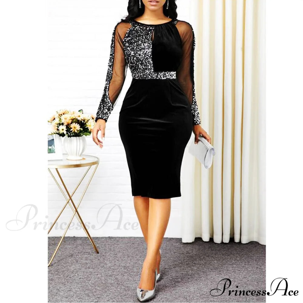 Velvet Bright Silk Evening Patchwork Party Dress