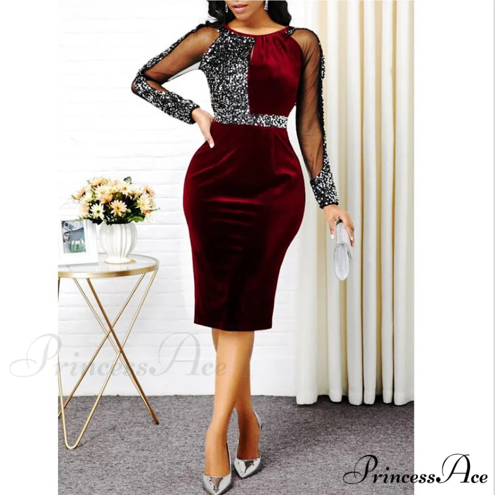 Velvet Bright Silk Evening Patchwork Party Dress