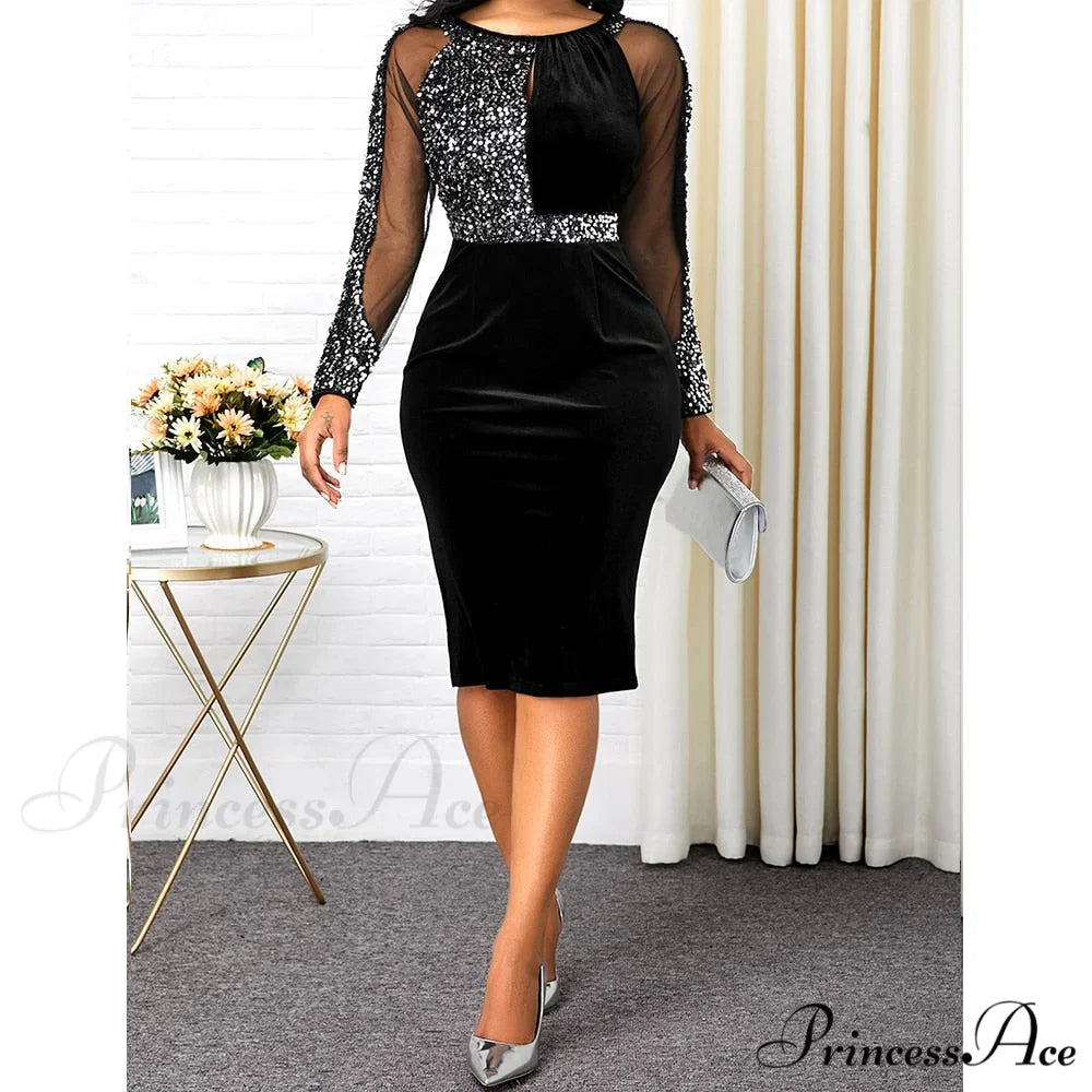 Velvet Bright Silk Evening Patchwork Party Dress