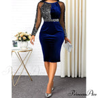 Velvet Bright Silk Evening Patchwork Party Dress