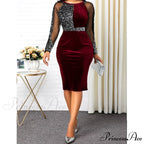 Velvet Bright Silk Evening Patchwork Party Dress