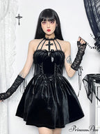 Velvet Criss-Cross Halter Vintage Draped Lace Sleeveless Bodycon Backless A-Line Dress