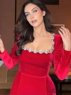 Velvet High Waist A-Line Party Dress