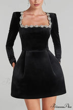 Velvet High Waist A-Line Party Dress