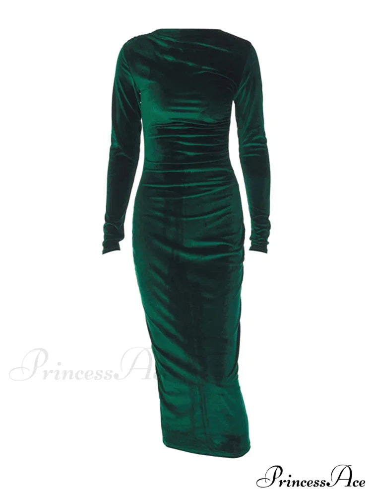 Velvet Long Sleeve Midi Dress - Elegant Party Clothes for Christmas Party