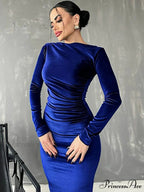 Velvet Long Sleeve Midi Dress - Elegant Party Clothes for Christmas Party
