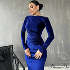 Velvet Long Sleeve Midi Dress - Elegant Party Clothes for Christmas Party