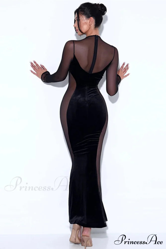 Velvet Mesh Patchwork Maxi Dress