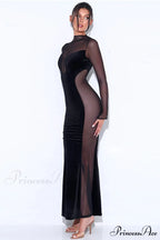 Velvet Mesh Patchwork Maxi Dress