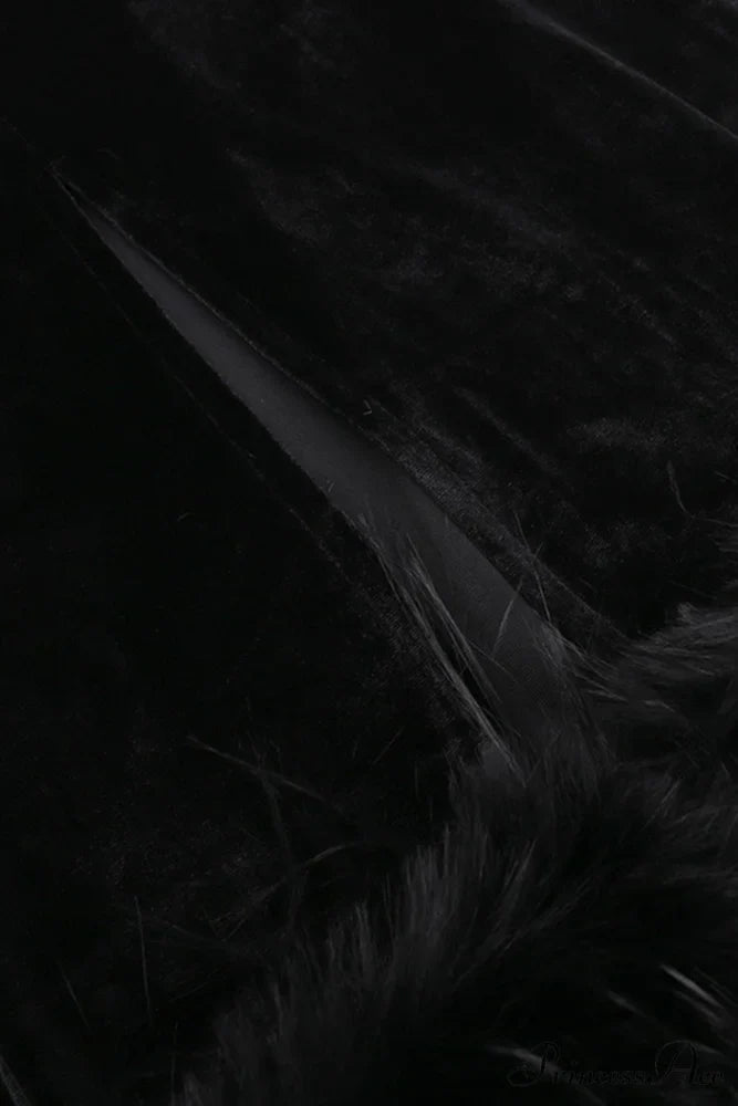 Velvet Patchwork Fuzzy Hem Slit Dress