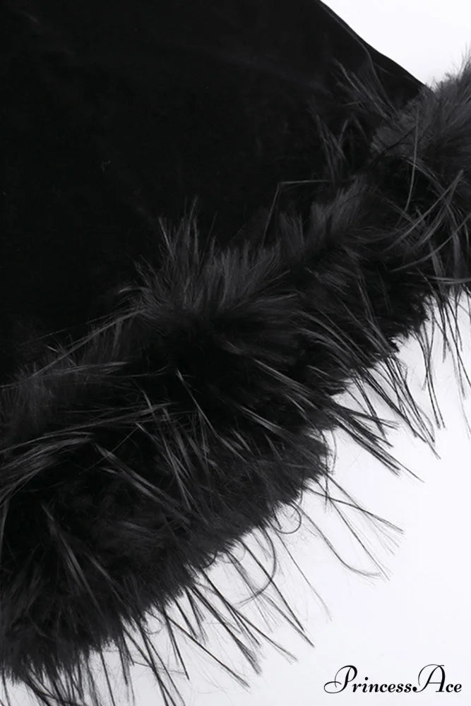 Velvet Patchwork Fuzzy Hem Slit Dress