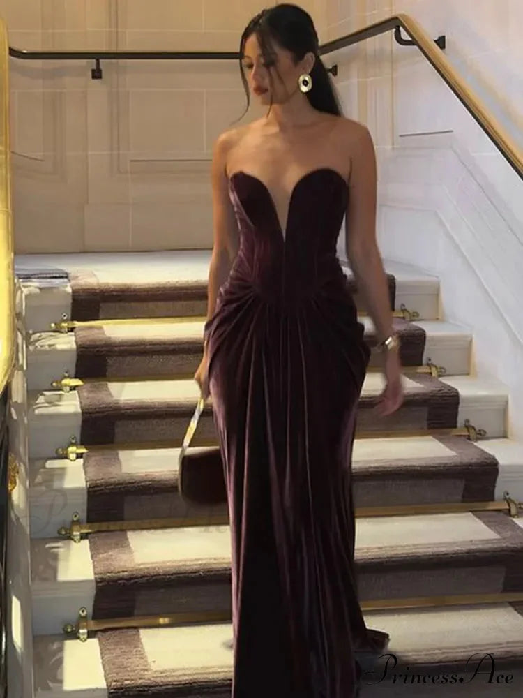 Velvet Pleated High Waist Party Dress