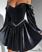Velvet Strapless Off Shoulder Party Dress