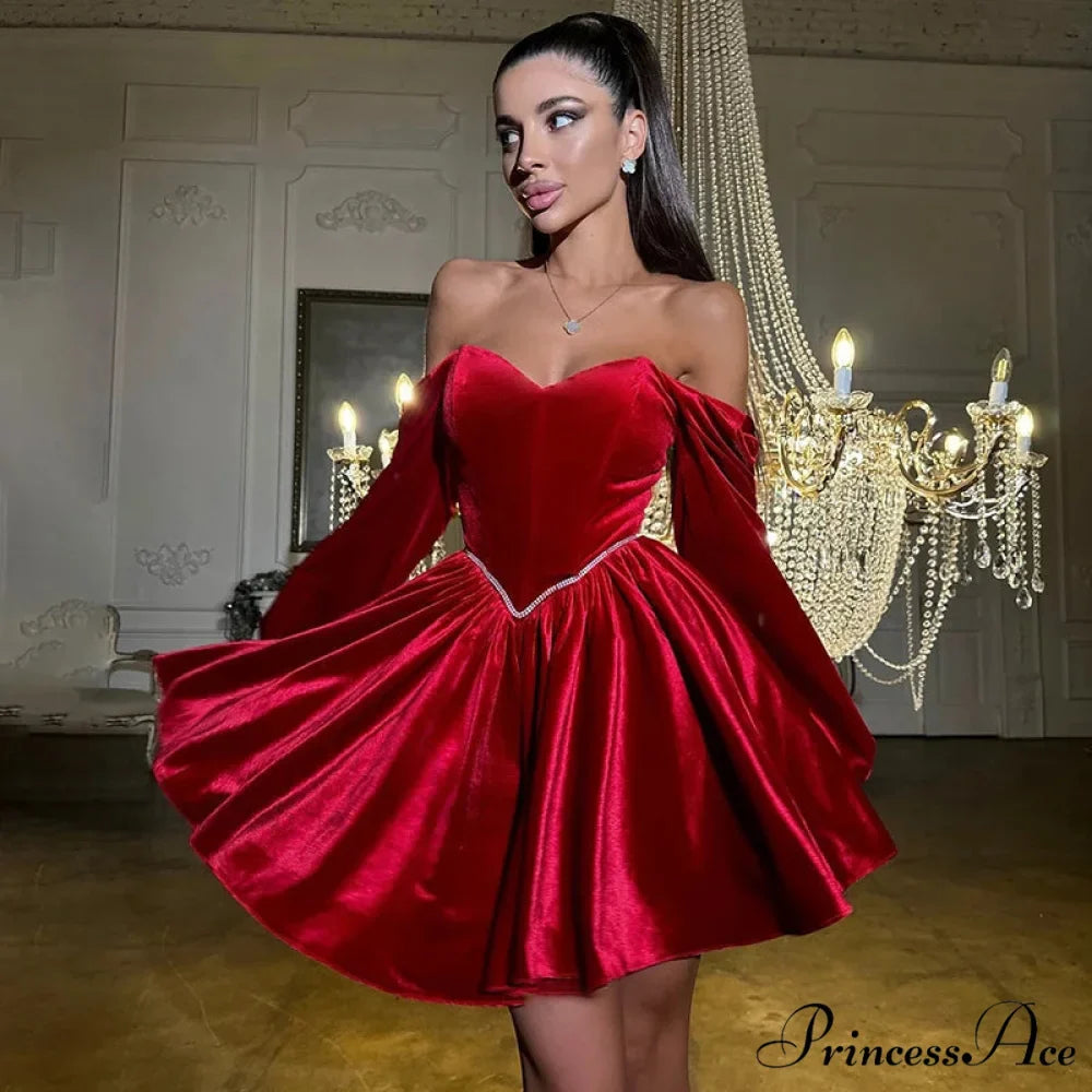 Velvet Strapless Off Shoulder Party Dress