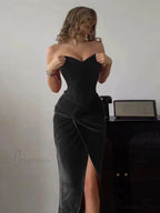 Velvet Strapless Split Party Dress