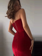 Velvet Strapless Split Party Dress
