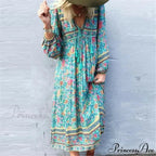 Verdant Flower Pattern Fringe Rayon Cotton Seaside Maxi Boho Dress