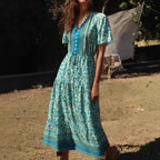 Verdant Flowery Frills Sleeve Bohemian Dress