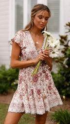 Verdant Flowery Low-cut Bohemian Sun Dress