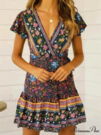 Verdant Flowery Low-cut Bohemian Sun Dress